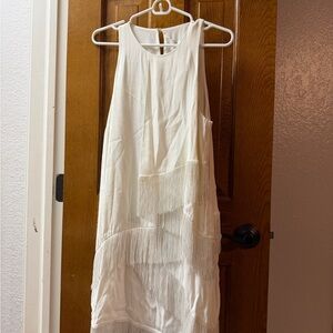 Joie Asymmetrical White Fringe Dress